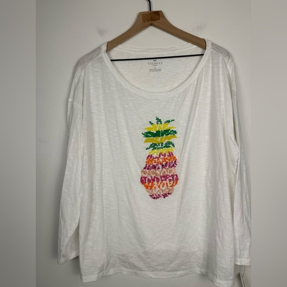 Talbots Long Sleeve Pineapple Embellished ColorFull Cotton Shirt Women’s Sz 2X - Picture 1 of 7